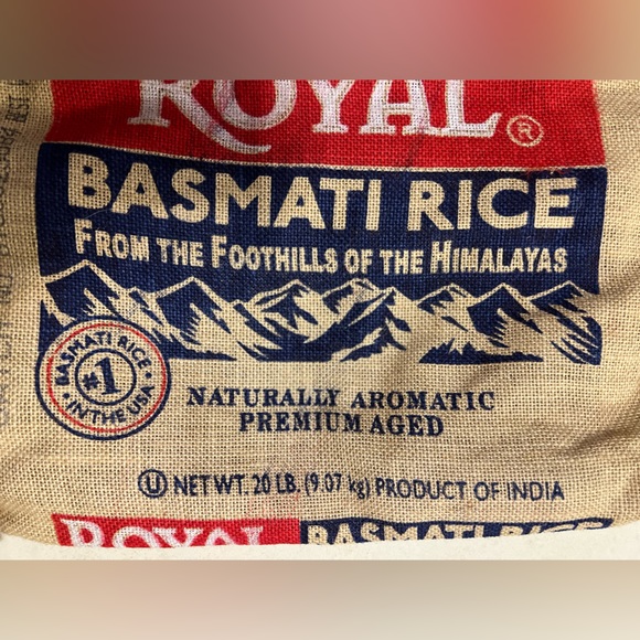 ROYAL BASMATI Empty Rice BURLAP Bag RED Handles & Zipper / Purse Tote Sack Craft - Picture 9 of 16